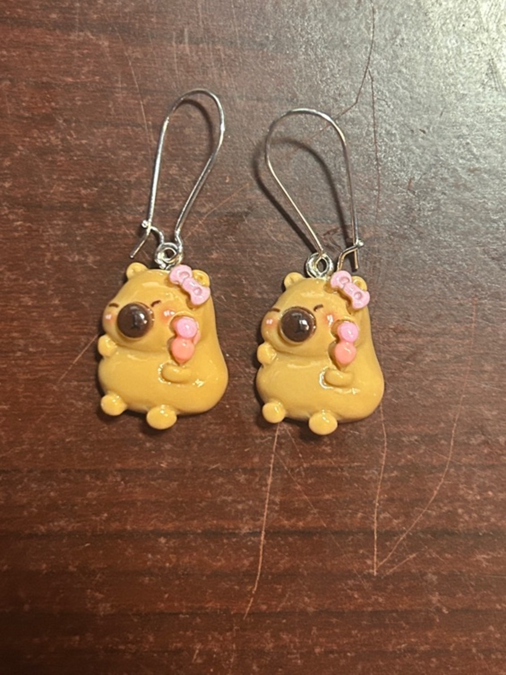 Capybara  Dangle Earrings with Pink Accents